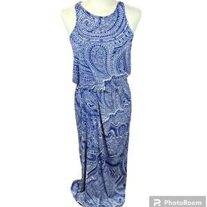 Tori Richard Honolulu Maxi Dress Small  Blue Paisley Beachy Coastal Racerback